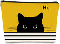 Cat Makeup Bag - Small Cute Cosmetic Bag for Women & Teen Girls - Birthday & Cat Lady Gifts (Black, Yellow)