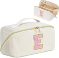 Personalized Initial Makeup Bag,Christmas Gifts for Girl,Preppy Bag Cosmetic Travel Bag Women,Travel Toiletry Organizer,Large Capacity Corduroy Stuff Bag,Cute Cosmetic Pouch Skincare Bag-E