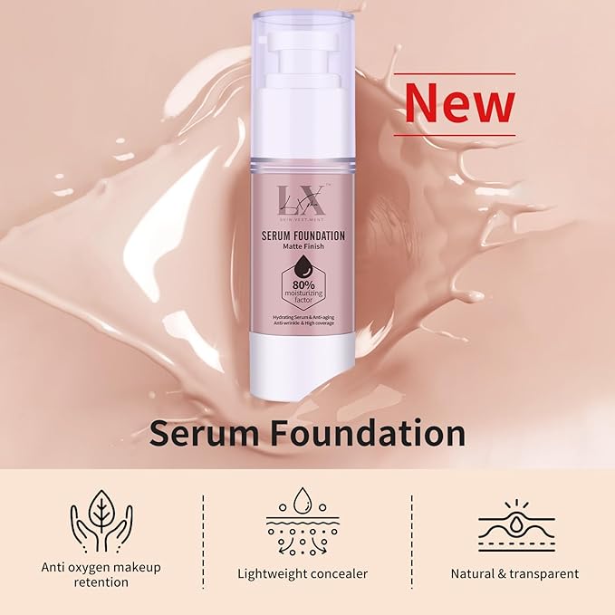 Moisturizing Foundation with 1% Hyaluronic acid, Deep Hydration & High Coverage Serum Foundation for A Smooth & Satin Finish, 301 Medium