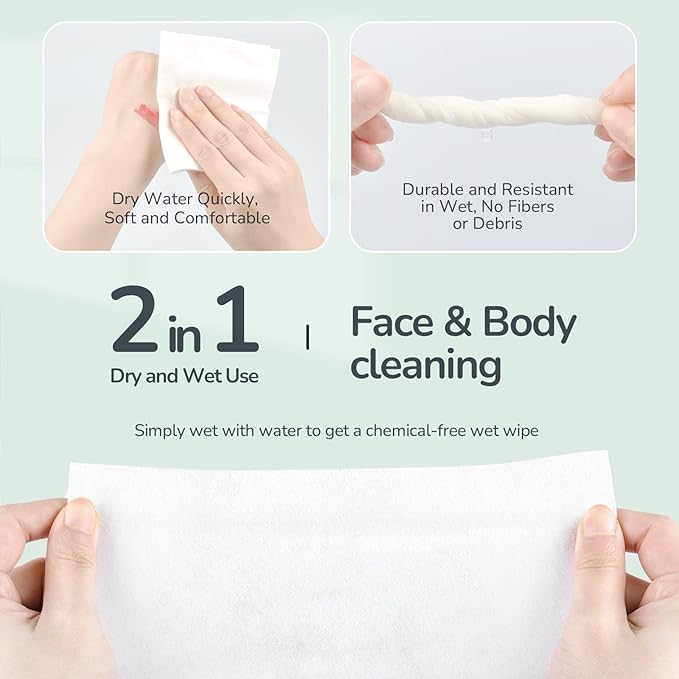 Disposable Face Towel 100 Cont,7.9"X7.9"Clean Face Towelettes for Washing Face, 100% Cotton Soft Dry Wipe, Biodegradable Face Towels & Facial Tissuel Travel Size for Cleaning,Makeup Removal