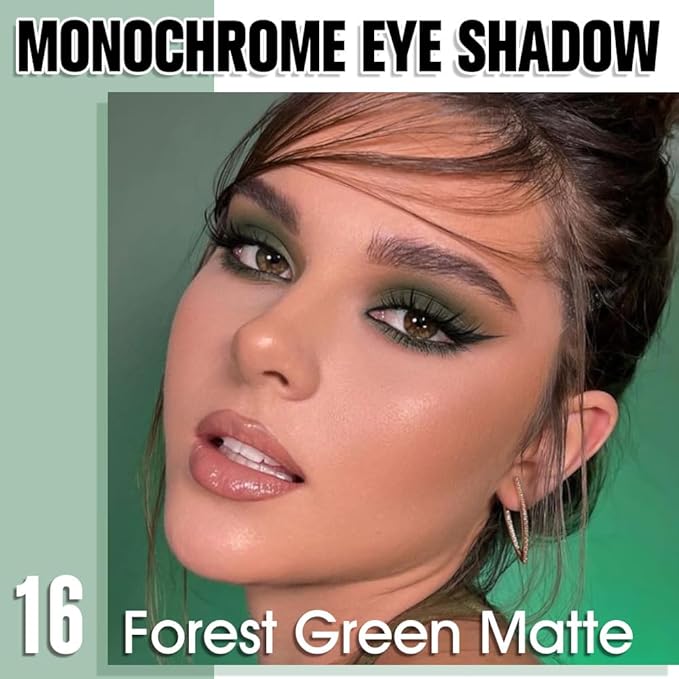 Forest Green Matte Single Eyeshadow, Lightweight Blendable Mini Eye Shadow for Older Women, Monochrome Eyeshadow Palette Makeup Pigmented Waterproof, Vegan & Cruelty-Free, 16