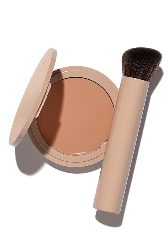 No Makeup Makeup Long-Lasting Lightweight Foundation & Brush Duo | Cruelty-Free, Fragrance-Free, Buildable, Transfer-Proof Makeup (Almond)