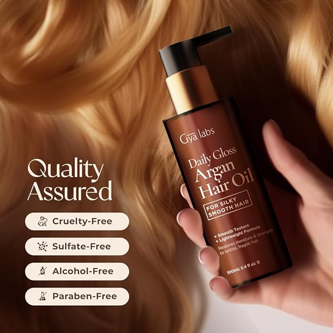 Gya Labs Daily Gloss Argan Oil - 3.4 Fl Oz - for Frizzy, Damaged & Color-Treated Hair - Strengthening, Shine & Protection