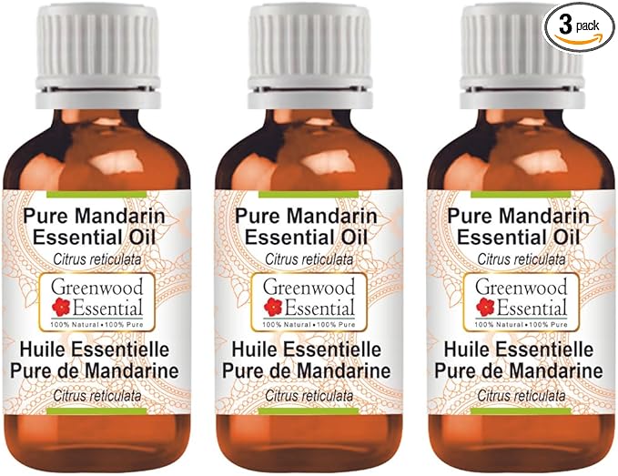 Greenwood Essential Pure Mandarin Essential Oil (Citrus reticulata) Steam Distilled (Pack of Three) 100ml X 3 (10.1oz)