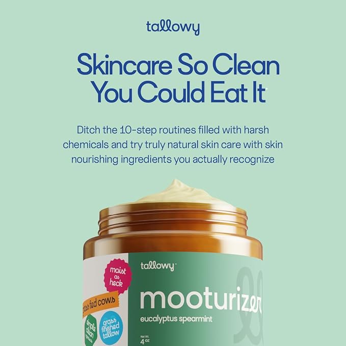 100% Grass-Fed Beef Tallow Balm for Skin – Non-Toxic Whipped Moisturizer for Face & Body – Soothes Dry, Sensitive Skin & Eczema – Eucalyptus Spearmint (4 oz)