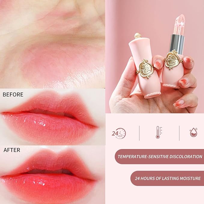 BestLand 6 Pcs/Set Flower Jelly Lipstick Set Temperature Change Moisturizer Long Lasting Nutritious Balm Magic Color Change Lip Gloss