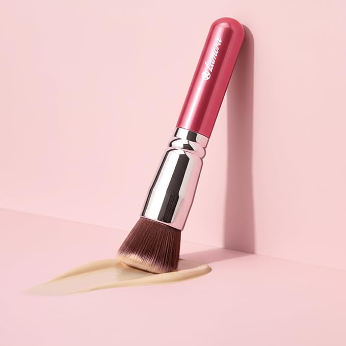 Lamora Makeup Brush Foundation Kabuki - Flat Top Face Brush for Liquid, Cream, and Powder Cosmetics - Full Coverage Blending, Buffing, Stippling, Contouring