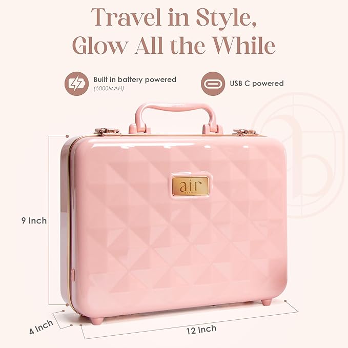 Air Makeup Beauty Box - Makeup Bag with LED Lighted Mirror, Professional Mini/Large Cosmetic Organizer - Portable Vanity & Makeup Case for Travel (Beauty Box, Blush Pink)