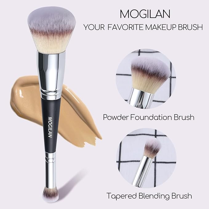Foundation Brush for Liquid Makeup Double Ended Powder Foundation & Under Eye Concealer Brush for Flawless liquid Cream Makeup Blending,Buffing Large Fluffy Face Contour Brush