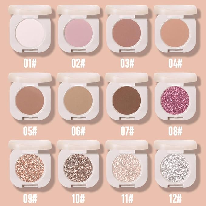 2Pcs Glitter Shimmer Sparkle Eyeshadow Palette Makeup for Green Blue Eyes, Light Brown&Sliver Glitter Shimmer eyeshadow Palette, Cream Iridescent Single Monochrome Eye Shadow Makeup