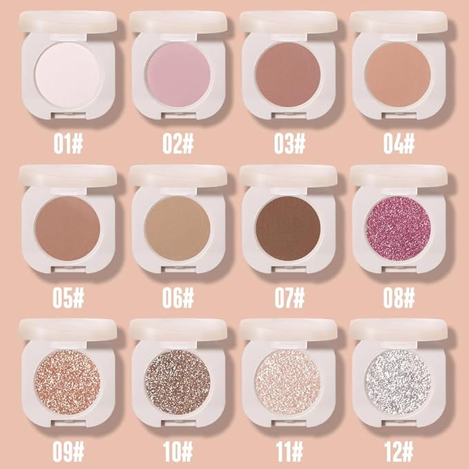 2Pcs Glitter Shimmer Sparkle Eyeshadow Palette Makeup For Mature Women, Light Brown Pearl White Glitter Shimmer Metallic Holographic Multichrome Cream Iridescent Single Monochrome Eye Shadow Makeup