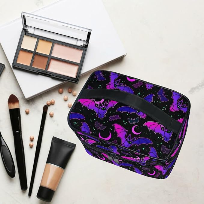 Goth Makeup Bag, Purple Bat Gothic Butterfly Makeup Organizer Bags Toiletry Bag Box Travel Cosmetic Bag Make Up Train Case for Women Teen Girl Ladies