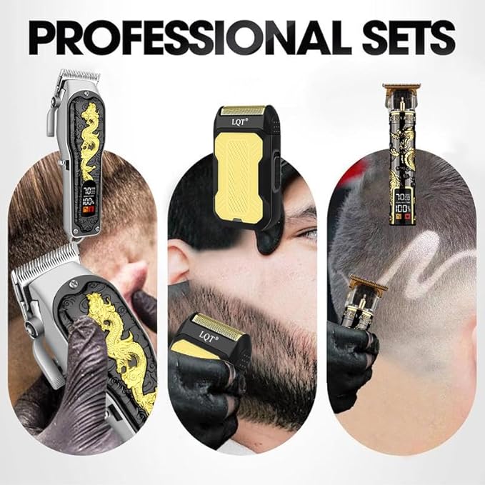 Hair Clippers 3-Piece Men's Professional Cordless Haircutting Set with LED Display, Trimmer, Shaver, Beard Clipper - Gift for Man