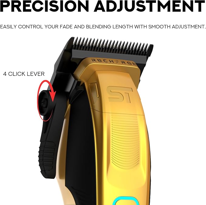 Supreme Trimmer Recharge Clipper - Professional Hair Clipper with 2 Removable Batteries, Brushless Motor, Smart Charge Stand, USB-C Charge & DLC Blades Barbers | STC779