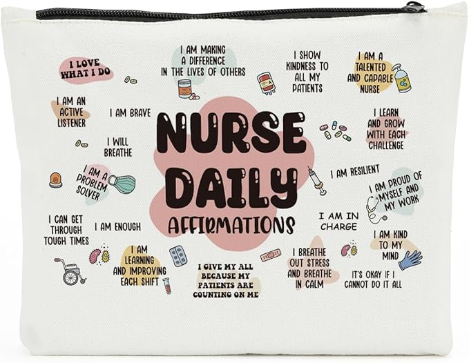 Nurse Accessories for Work Makeup Bag Cosmetic Bag, Nursing Essentials, Nurse Gifts, Mental Health Gifts, Inspirational Gifts for Women Female RN CNA NICU nurse Graduation Birthday Nurse Day
