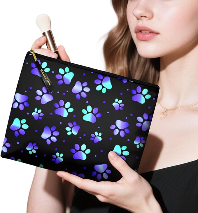 Cute Makeup Bag for Purse Waterproof Cosmetic Bags for Women Funny Smooth Zipper Travel Toiletry Pouch 10X8 Inches-Paw Print Makeup pouch