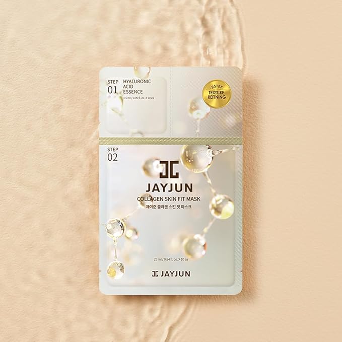 JAYJUN Collagen Skin Fit Mask (10 Sheets) – 2-Step All in one Hydration & Firming Ritual with Hyaluronic Acid & Marine Collagen 0.84 fl. oz.