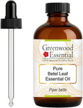 Greenwood Essential Pure Betel Leaf Essential Oil (Piper betle) with Glass Dropper Steam Distilled 120ml (4 oz)
