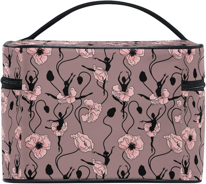 Makeup Bag, Poppy Flower Dancing Girl Travel Makeup Organizer Bag Cosmetic Cases Toiletry Bags for Girl Women Ladies