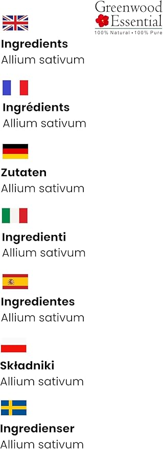 Greenwood Essential Pure Garlic Essential Oil (Allium sativum Steam Distilled 15ml (0.50 oz)