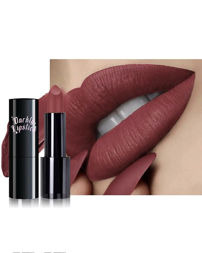 Brown Nude Lipstick Long Lasting for Women, Hydrating Matte Velvet Lip Gloss Nude Liquid Lipstick Intense Lip Color Non Stick Smudge-Proof & Waterproof Lipgloss Bold Glow Goth Lip Stick Makeup-02