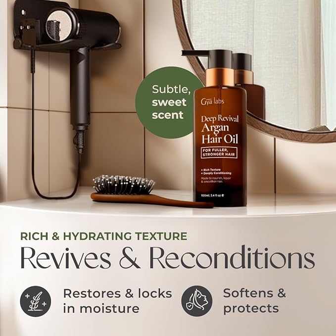 Gya Labs Deep Revival Argan Oil - 3.4 Fl Oz - for Frizzy, Damaged & Color-Treated Hair - Strengthening, Shine & Protection