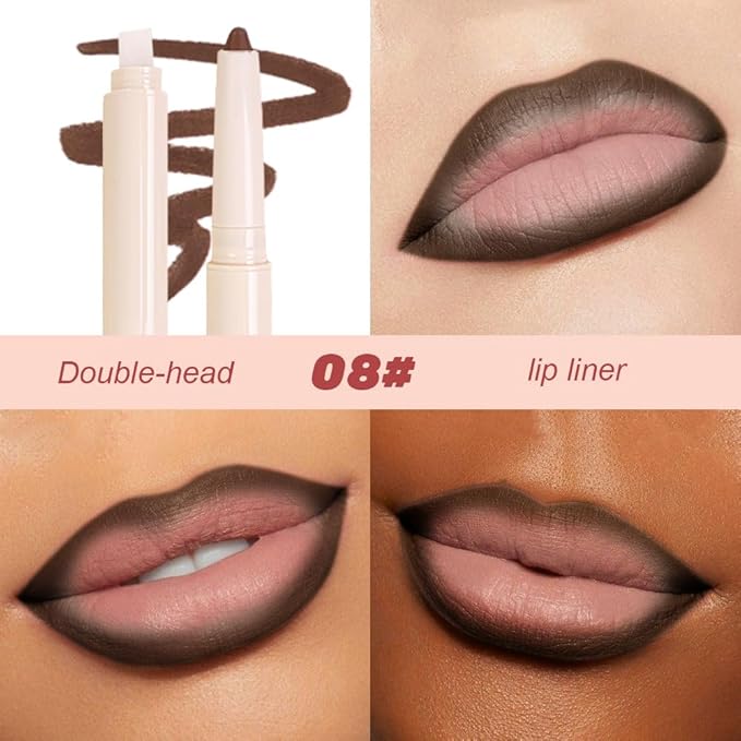 SUAKE Plump Matt Lipstick Lipliner Pencil Pack,Waterproof Crayon with Silicone Smudger for Define Contours & Sculpting Lip, Longwear Moisture Smooth Creamy Formula for Lip Makeup (08# Stretch)