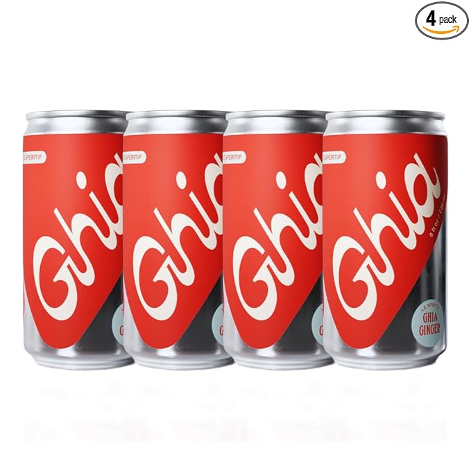 Ghia Non-Alcoholic Le Spritz | Ginger 4-Pack | Canned Mocktail & Cocktail Mixer, Zero Proof Sparkling Apéritif with Soothing Herbal Extracts | No Sugar, No Artificial Flavors, Caffeine-Free