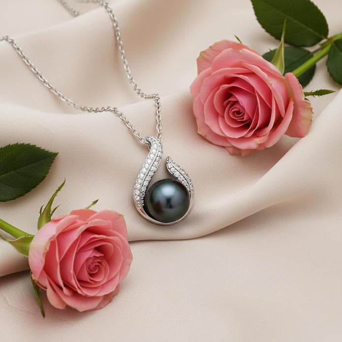 TRYNDI Real Tahitian Black Pearl Necklace Gifts for Women - Larger 11-12mm Luxury Pearl, Gifts For Wife Christmas - Valentines Soulmate Necklace For Women