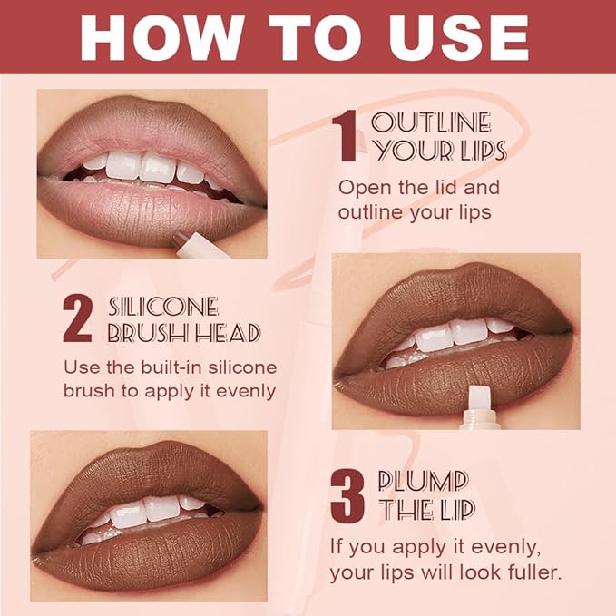 SUAKE Plump Matt Lipstick Lipliner Pencil Pack,Waterproof Crayon with Silicone Smudger for Define Contours & Sculpting Lip, Longwear Moisture Smooth Creamy Formula for Lip Makeup (07# Lean)
