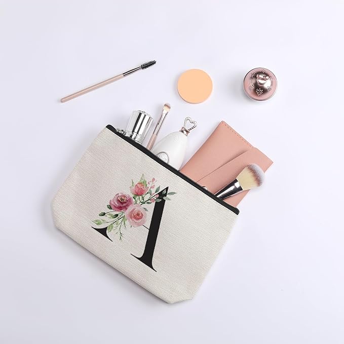 Initial Make up Bag, Personalized Gifts for Women, Bridesmaid Gifts, Birthday Gifts for Women Mom, Gifts for Best Friend, Bride Bridesmaid Cosmetic bag (Letter A)