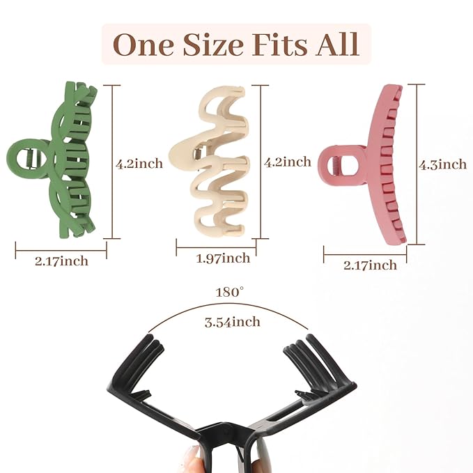 Matte Non-Slip Large Hair Clips for Women 8-Pack (Eight Unique Colors), Durable Claw Clips for Women/Girls | Gift-Ready Neutral Hair Accessories for Daily & Special Occasions
