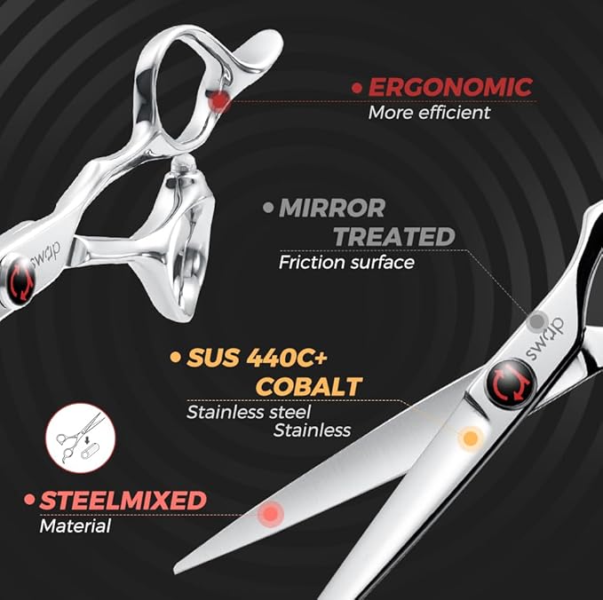 SWAP 5.5'' Professional Hair Cutting Scissors - Japanese SUS440C Steel (60-62HRC), Hand-Sharpened Blades, Adjustable Tension, Ergonomic Design for Salon/Home Use (S2)