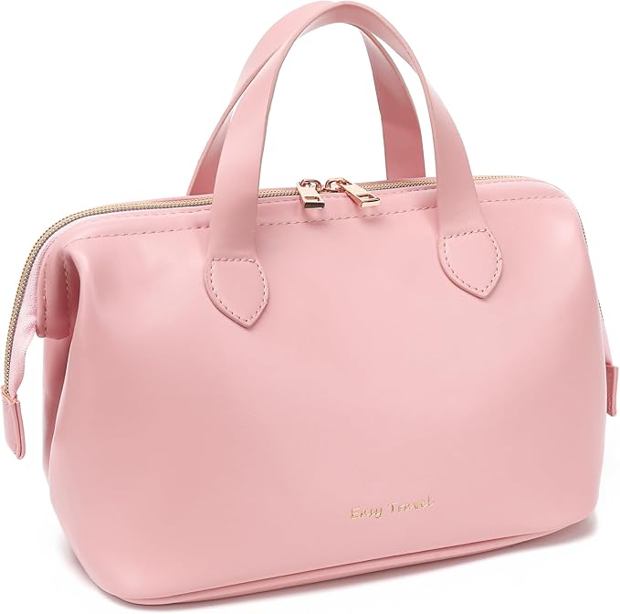 Travel Makeup Bag, Large Wide-open Cosmetic Bag Make Up Organizer Case for Women, Waterproof PU Leather Toiletry Bag Skincare Pouch for Toiletries Accessories Brushes
