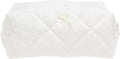 PAZIMIIK Cozy Makeup Bag Travel Cosmetic Bag for Women Soft Toiletry Bag Aesthetic Makeup Organizer Portable Large Zipper Pouch for Skincare Beauty Accessories Brushes Embroidery White