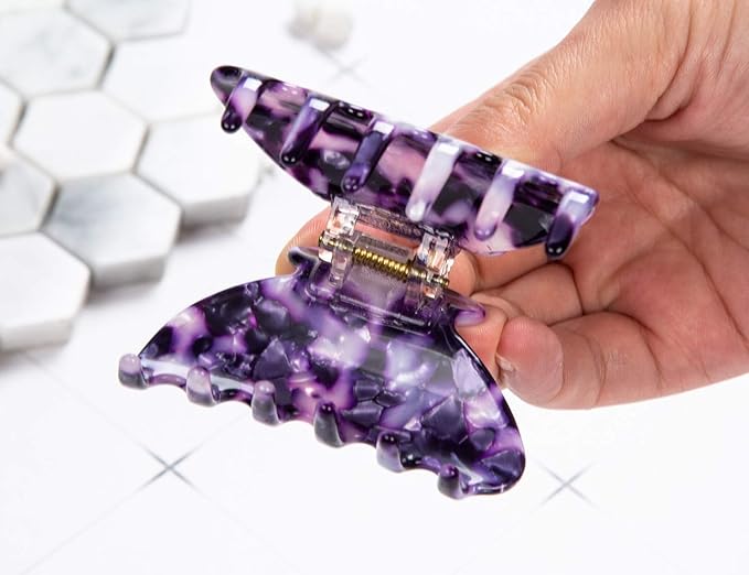 Handmade Celluloid Acetate French Design Barrettes Tortoise Shell Claws Hair Claw Luxury Fashion Accessories Hair Clip for Women (Purple)