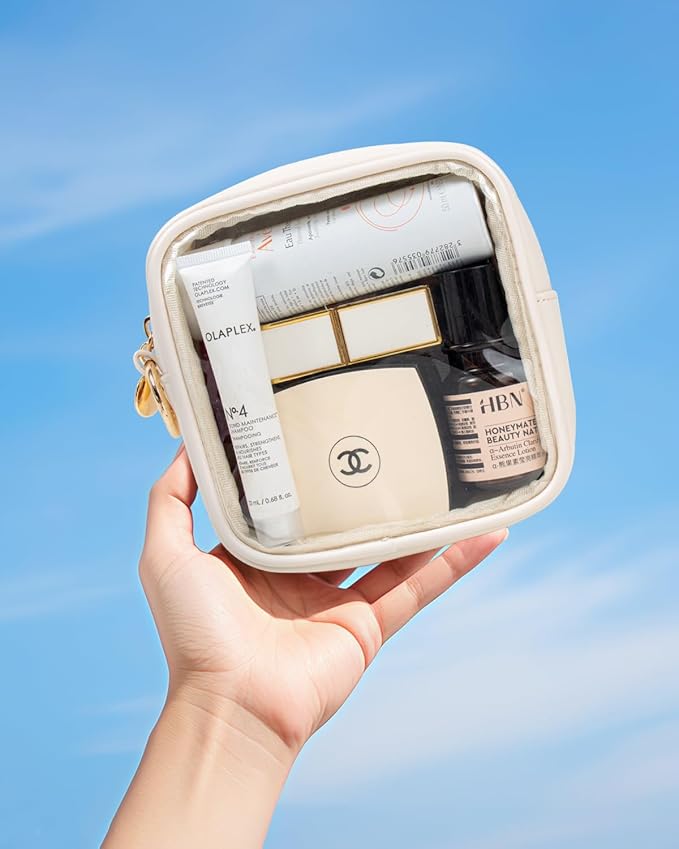 LETGO Small Makeup Bags for Purse-Mini Clear Toiletry Bag,Travel Size Toiletries Clear Cosmetic Bags Travel Essentials Car Makeup Bag Car Accessories for Women Men (Mini White)