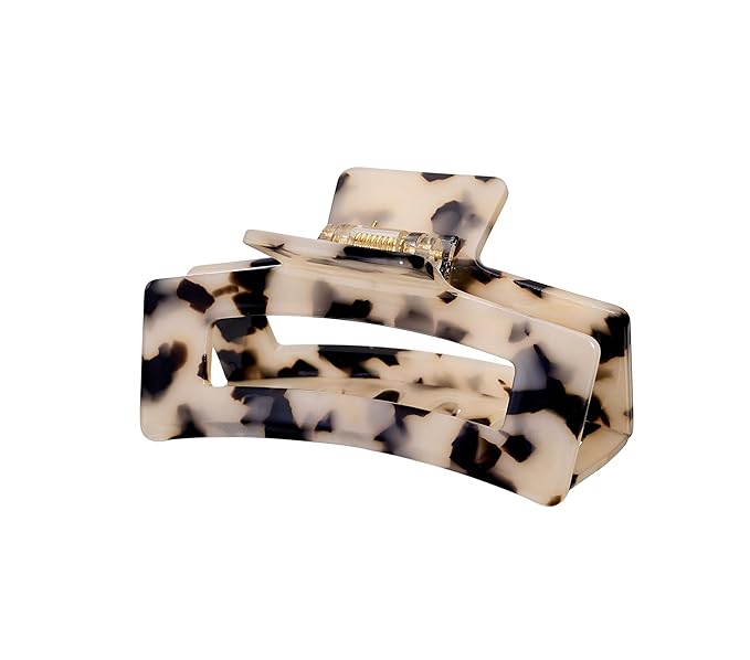 Cellulose Acetate Hair Claw Clips, Rectangle Tortoise Shell Celluloid Strong Hold Clips for Thin Thick Hair, Barrette Jaw Clamp Styling Accessories for Women Ladies Mother (2 Pack)