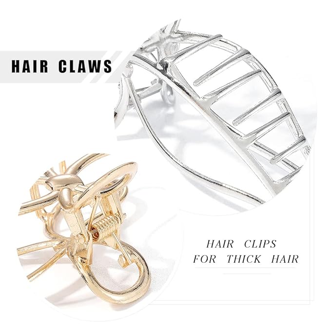 CAKURE Bow Hair Claw Clips Gold Metal Hair Clips Medium Hair Jaw Clamps Stylish Hair Accessories for Women and Girls (Pack of 2)