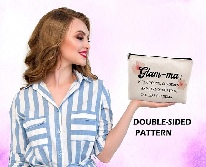 Glamma Definition Makeup Cosmetic Bag, Inspirational Grandma Makeup Travel Bag, Grandma Appreciation Cosmetic Bag Gifts For Grandma Grandmother Birthday Mother's Day from Granddaughter Grandson