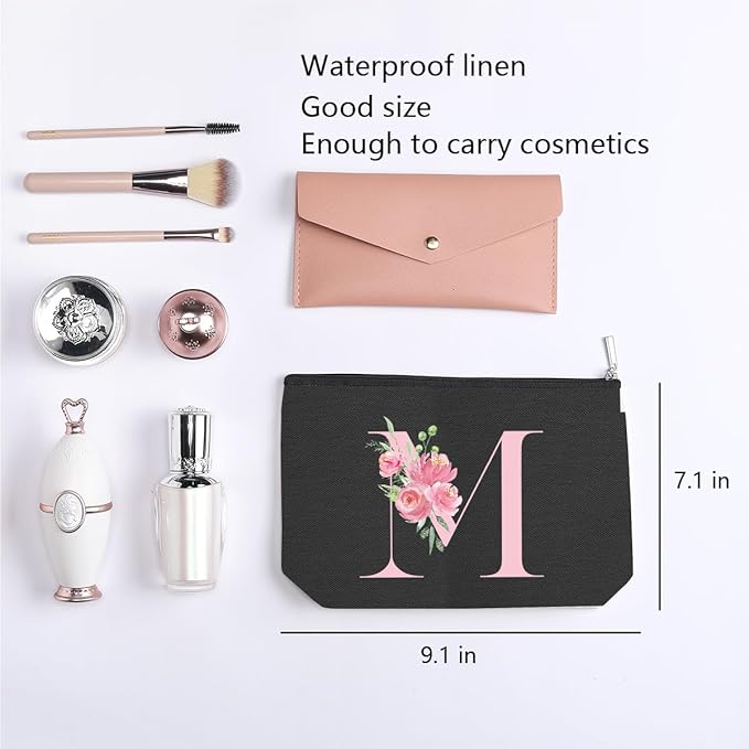 A-Z Personalized Cosmetic Bag Monogrammed Makeup Bags Bridesmaid Gifts Custom Toiletry Pouch Gifts for Women Mom Best Friend Sister Bride Bridesmaid (M)