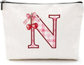 Initial Makeup Bag Monogram Cosmetic Bag Monogrammed Gifts for Women Girls Friends Coworker Sisters Personalized Travel Toiletry Bag Christmas Bridal Shower Wedding Bridesmaid Gifts, Cherry N