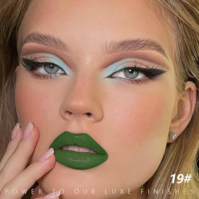 Forest Green Matte Creamy Lipstick for Women, Longwear Lip Gloss Face Paint Stick, Lip Stick Stain Long Lasting Waterproof Easy Application Full Coverage Velvet Gloss for Party Halloween Makeup 19