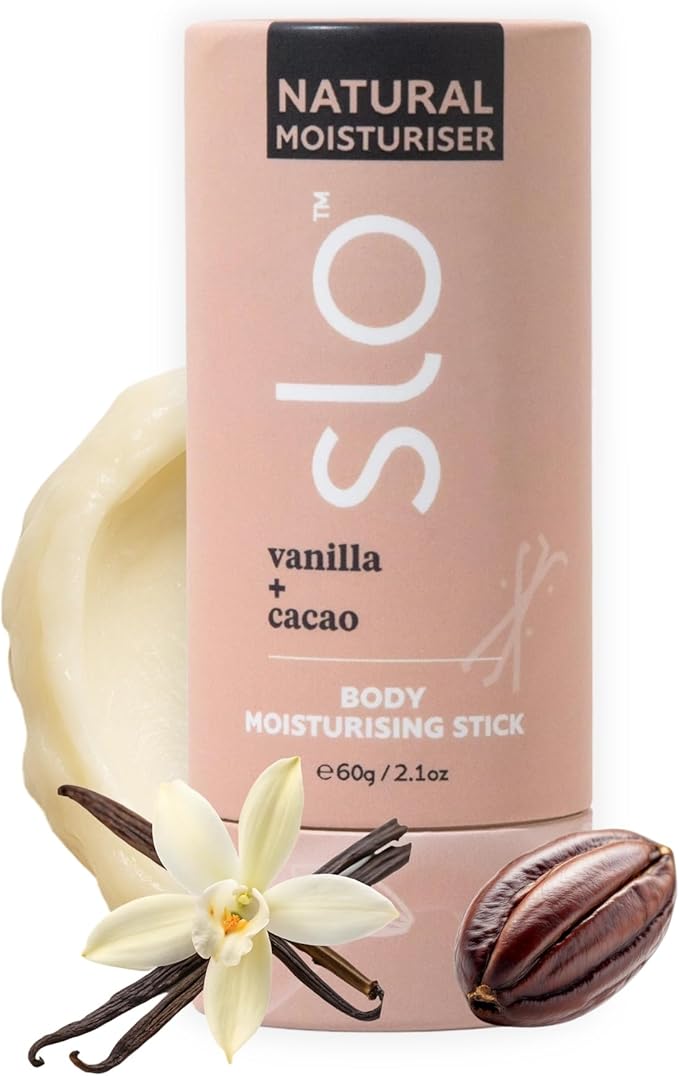 Slo Natural Moisturizing Stick | Body Balm for Dry Skin with Organic Ingredients | Hydrating + Nourishing | Coconut, Cocoa Butter & Antioxidants | Travel-Friendly | Vanilla + Cacao | 2.11oz/60g