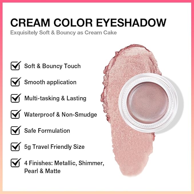 Cream Glitter Antique Rose Shimmer Metallic Eyeshadow Palette Makeup For Mature Women, Natural Single Mini Instant Holographic Eyeshadow, Sombras Crema Para Ojos, Talc, Paraben&Cruelty Free, R02