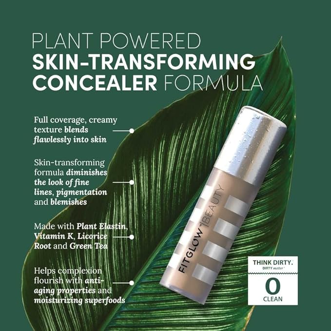 Fitglow Beauty Conceal+ | Vegan Full Coverage Concealer Skincare with Vitamin K + Green Tea | Corrects Dark Circles, Blemishes & Redness | Non-Creasing, Natural Finish | C6.7-6g