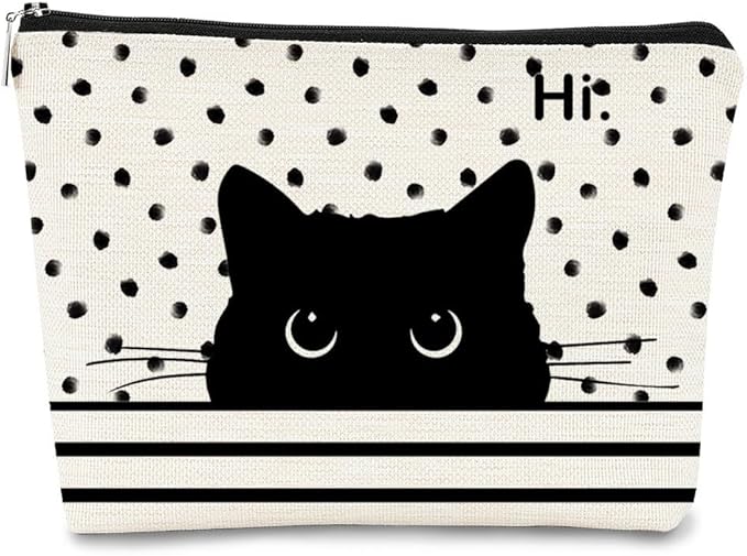 Cat Makeup Bag - Black Cat Purse, Small Cute Makeup Bag Cosmetic Bag For Women & Teen Girls, Cat Lady Gifts For Women (Polka Dot)