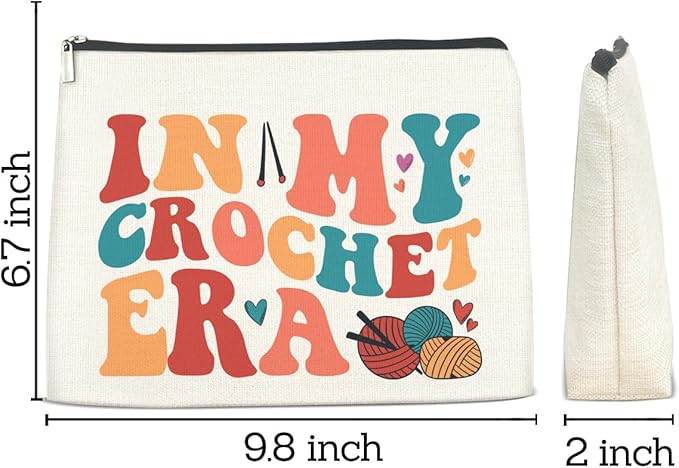 Crochet Gifts Makeup Bag for Women, Gifts for Crocheters, Knitting Gift for Female Knitters In My Crochet Era Cosmetic Bag with Zipper Travel Toiletry Pouch for Purse