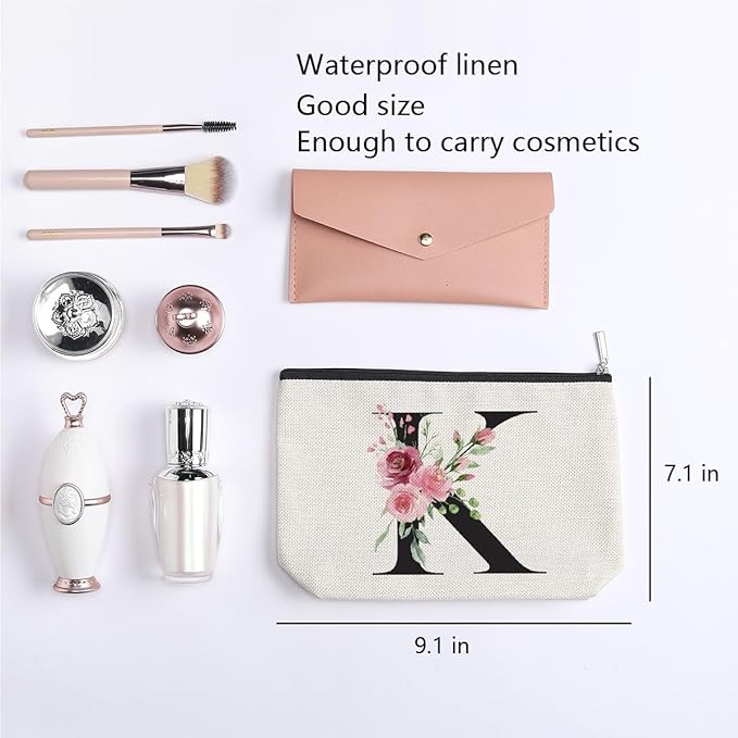 Initial Makeup Bag, Personalized Gifts for Women, Bridesmaid Gifts, Birthday Gifts for Women Mom, Gifts for Best Friend, Bride Bridesmaid Cosmetic bag (Letter K)