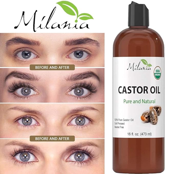 Organic Castor Oil-100% Pure Cold-Pressed Beauty & Skincare Serum-Eyelash & Eyebrow Hair Growth Enhancer-Natural Conditioner